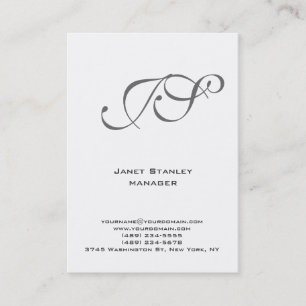 Trendy modern plain simple white grey monogram business card