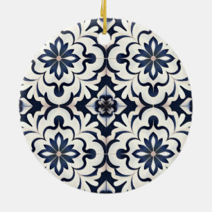 Trendy Modern Portuguese Tiles Azulejos Blue       Ceramic Tree Decoration