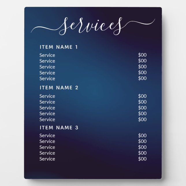 Trendy Modern Professional Business Price List Plaque (Front)
