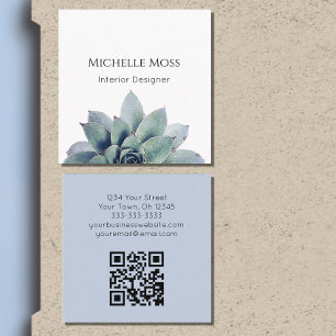 Trendy Modern QR code Botanical Greenery Square Business Card