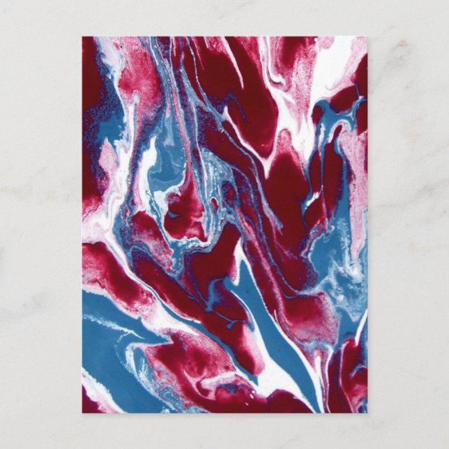 Trendy Modern Red Blue Marble Pattern Postcard (Front)