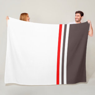 Trendy Modern Red Grey and white Striped Fleece Blanket