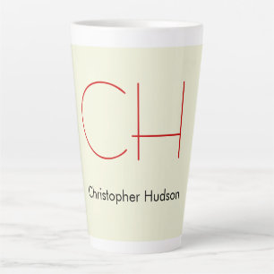 Trendy Modern Red Monogram Beige  Latte Mug