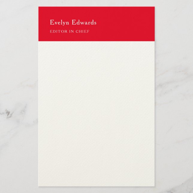 Trendy Modern Red White Minimalist Plain Stationery (Front)