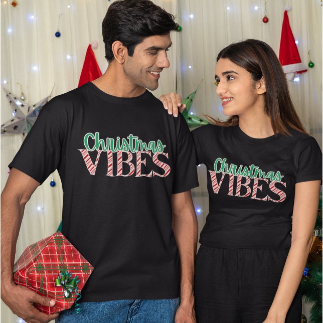 Trendy Modern Retro Christmas Vibes Candy Cane T-Shirt (Creator Uploaded)