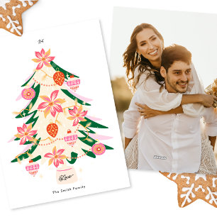 trendy modern & retro tree christmas 1 photo flat holiday card