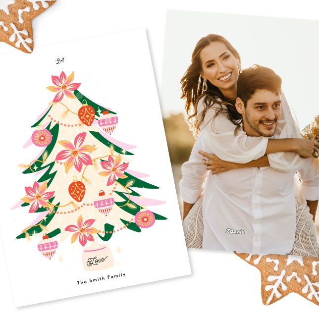 trendy modern & retro tree christmas 1 photo flat holiday card (Creator Uploaded)