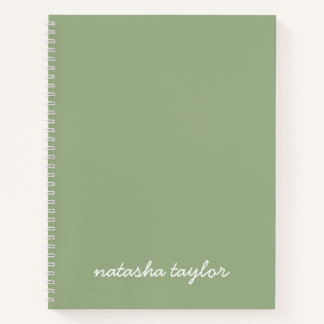 Trendy Modern Sage Green Script Monogram Name Notebook