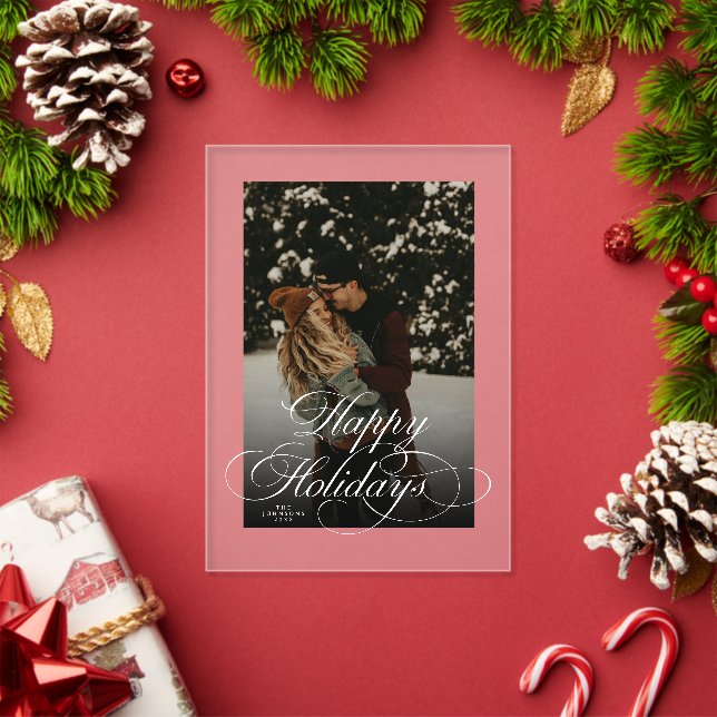 Trendy Modern Script & Arch 1 Photo Christmas Card Acrylic Invitations (Insitu (Holiday))