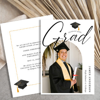 Trendy Modern Script Arch Photo Graduation  Announcement