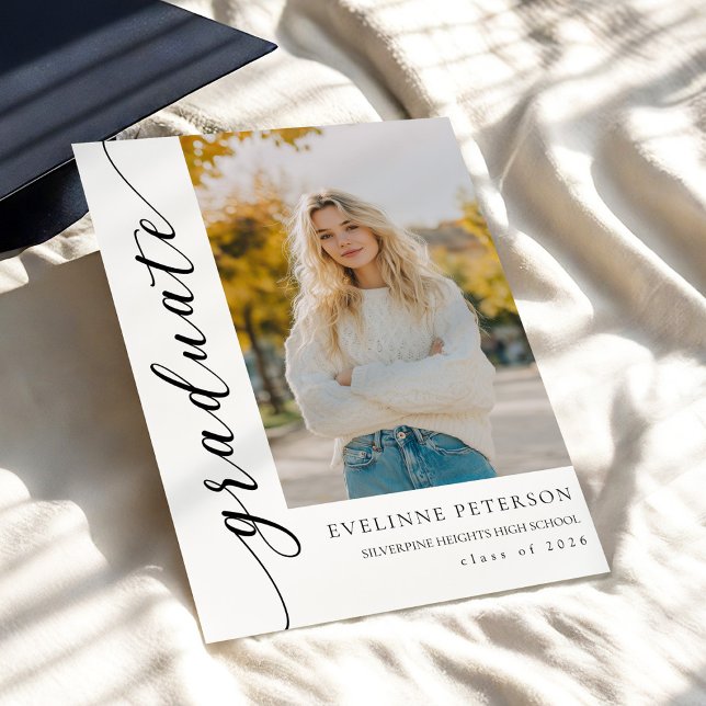 Trendy Modern Script Photo Graduation Invitation (Creator Uploaded)