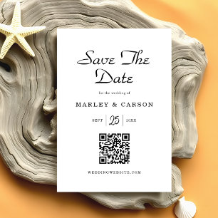 Trendy Modern Script QR Code Wedding Save The Date