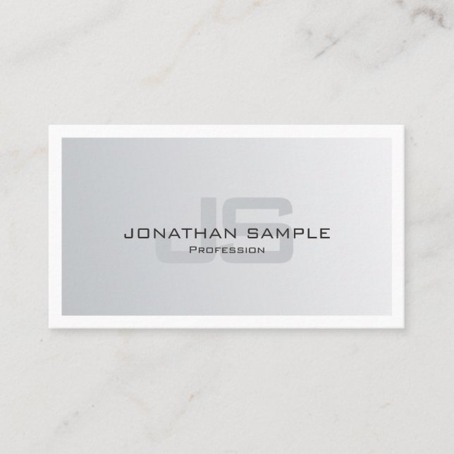 Trendy Modern Silver Look Stylish Monogram Plain Business Card (Front)