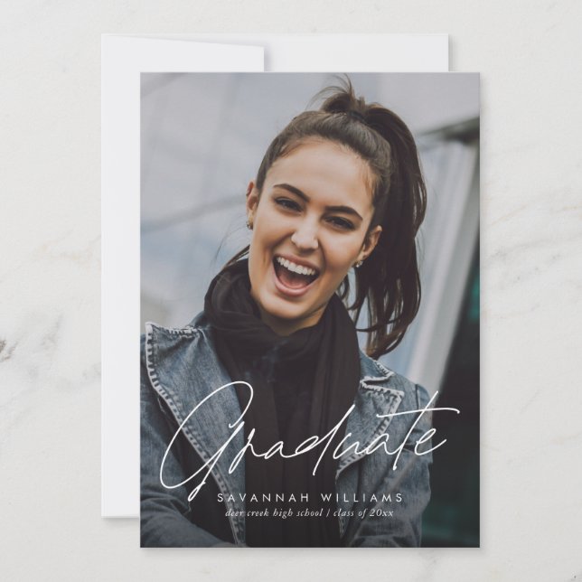 Trendy Modern Simple Script Two Photo Graduation Invitation (Front)