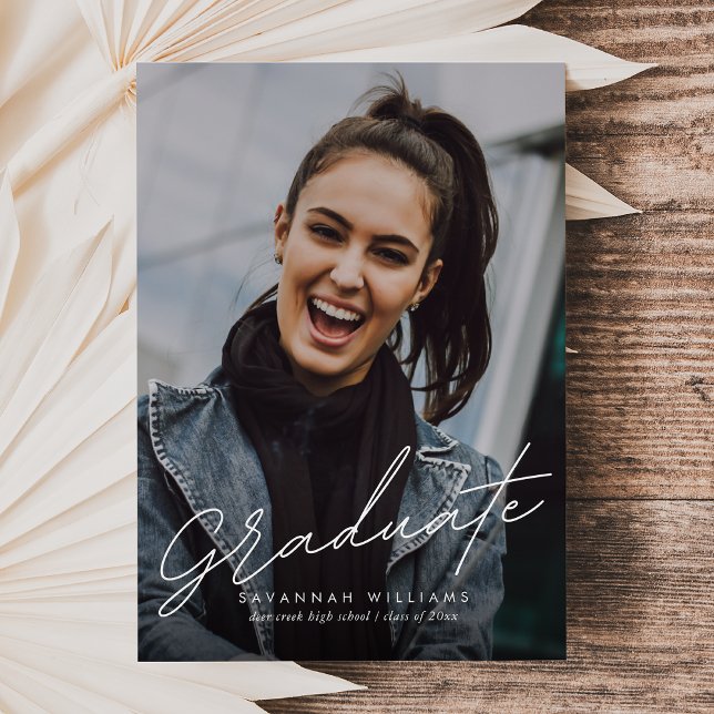 Trendy Modern Simple Script Two Photo Graduation Invitation (Creator Uploaded)