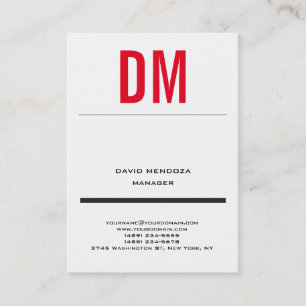 Trendy modern simple white red monogram business card
