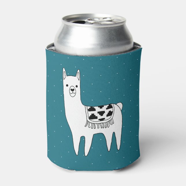 Trendy Modern Sketchy Aztec Llama Can Cooler (Can Front)