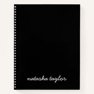 Trendy Modern Solid Black Script Monogram Name Notebook
