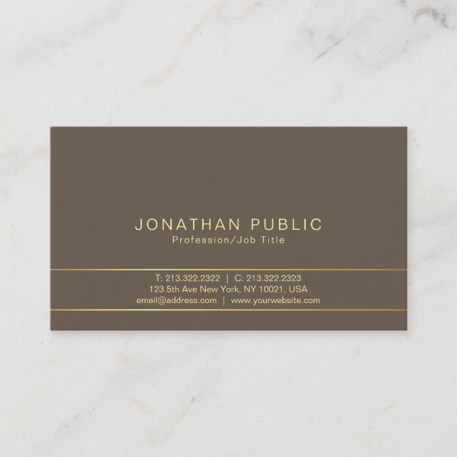 Trendy Modern Stylish Brown Combination Plain Business Card (Front)