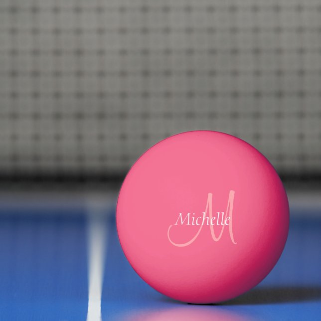 Trendy Modern Template Monogram Initial Pink Ping Pong Ball (Net)