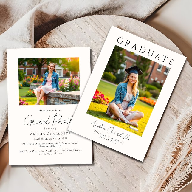 Trendy Modern Two Photo Graduation Party Invitation (Creator Uploaded)
