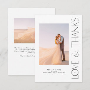 Trendy Modern Type Love & Thanks 2 Photo Wedding Thank You Card