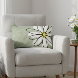Trendy Modern White Doodle Daisy Grey Lumbar Cushion