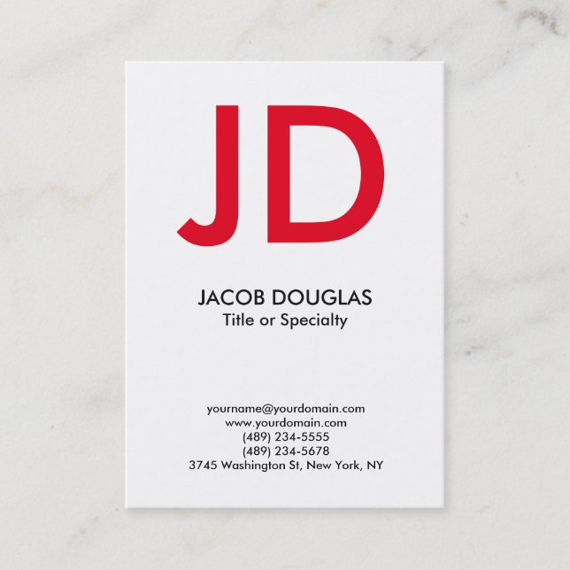 Trendy modern white grey bold monogram business card (Front)