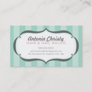 TRENDY modern wide stripe mint green grey Business Card