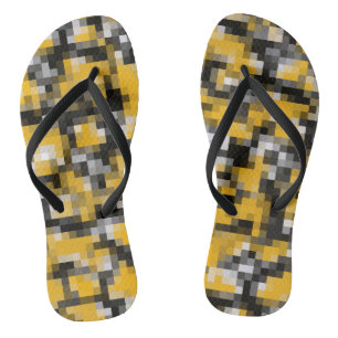 Trendy Modern Yellow Black Mosaic Pattern Jandals