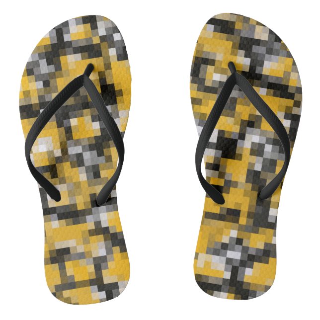 Trendy Modern Yellow Black Mosaic Pattern Jandals (Footbed)