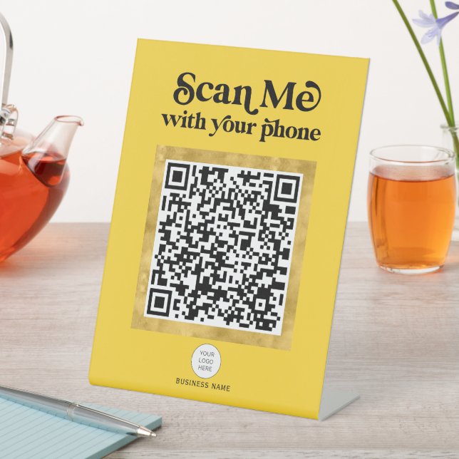 Trendy modern yellow networking QR code sign (In SItu)