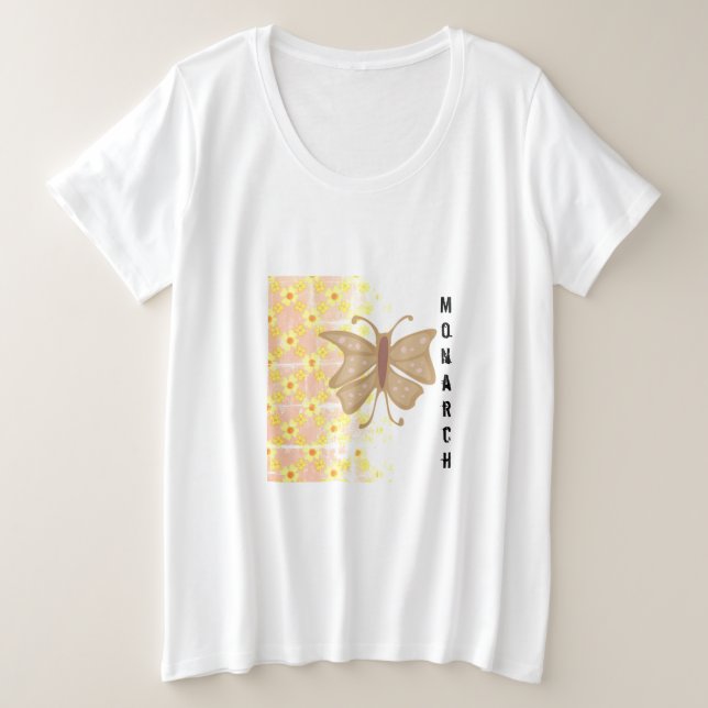 Trendy Monarch Butterfly and Pattern Abstract Plus Size T-Shirt (Design Front)