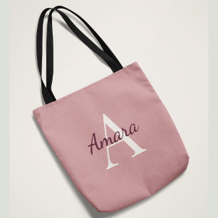 Trendy Monogram Amara Tea Rose & Berry Custom Tote Bag