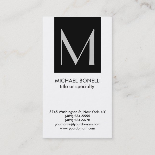 Trendy Monogram Black White Simple Business Card (Front)
