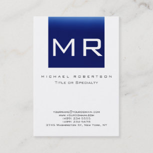 Trendy Monogram Blue Striped Clean Business Card