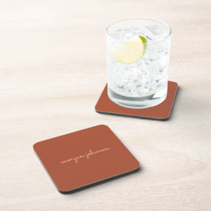 Trendy Monogram   Burnt Orange + Blush Script Name Coaster