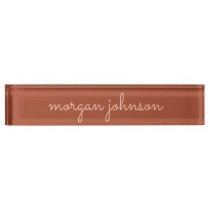 Trendy Monogram   Burnt Orange + Blush Script Name Nameplate