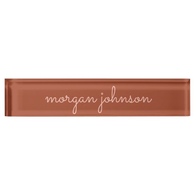 Trendy Monogram | Burnt Orange + Blush Script Name Nameplate (Front)