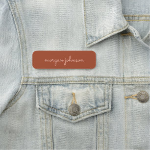 Trendy Monogram Burnt Orange + Blush Script Name Tag