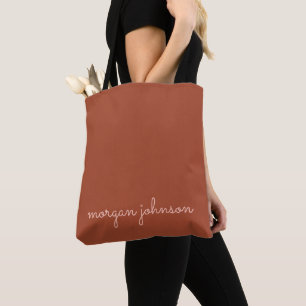 Trendy Monogram   Burnt Orange + Blush Script Name Tote Bag
