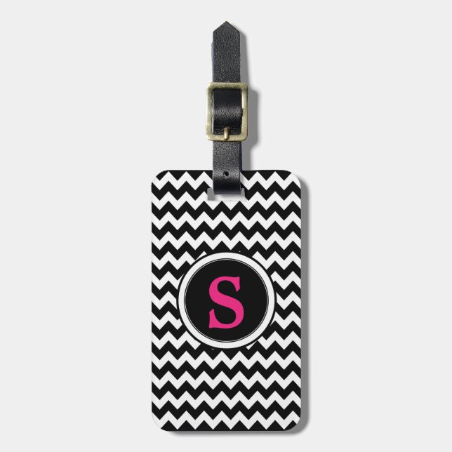 Trendy Monogram Chevron Zigzag Pattern Luggage Tag (Front Vertical)