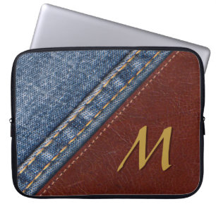 Trendy Monogram Denim and Leather Laptop Sleeve