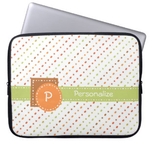 Trendy Monogram Dotted Stripes With Name Laptop Sleeve