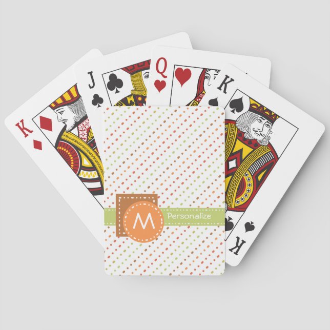 Trendy Monogram Dotted Stripes With Name Playing Cards (Back)