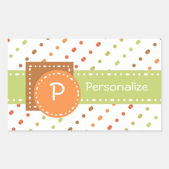 Trendy Monogram Dotted Stripes With Name Rectangular Sticker (Front)