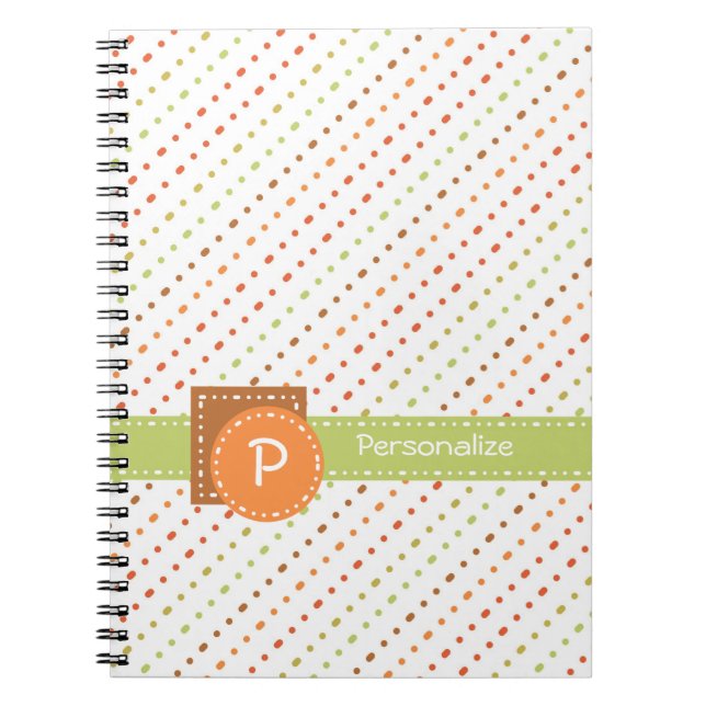 Trendy Monogram Dotted Stripes With Name Spiral Notebook (Front)