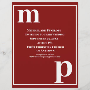 Trendy Monogram Garnet Red Budget Wedding Invite Flyer