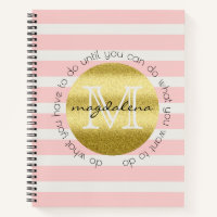 Trendy Monogram Gold Glitter Blush Pink Stripes