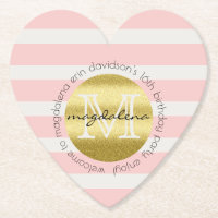 Trendy Monogram Gold Glitter Blush Pink Stripes